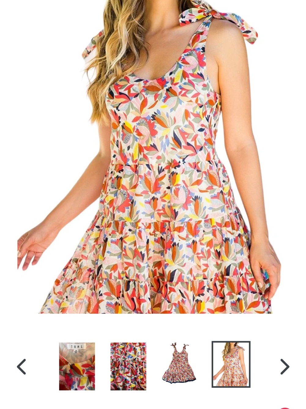 THML Boutique Floral Tie-Shoulder Tiered Sundress - Multicolor, lined, SZ Small
